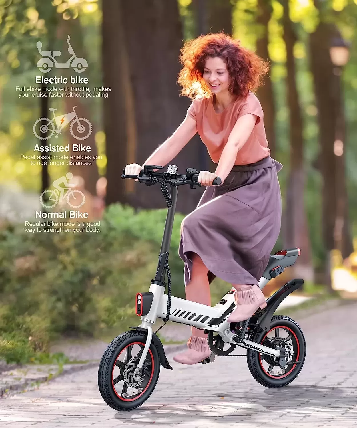 Sailnovo Electric Bike, Electric Bicycle with 18.5mph Electric Bikes for Adults Teens E Bike with Pedals, 14