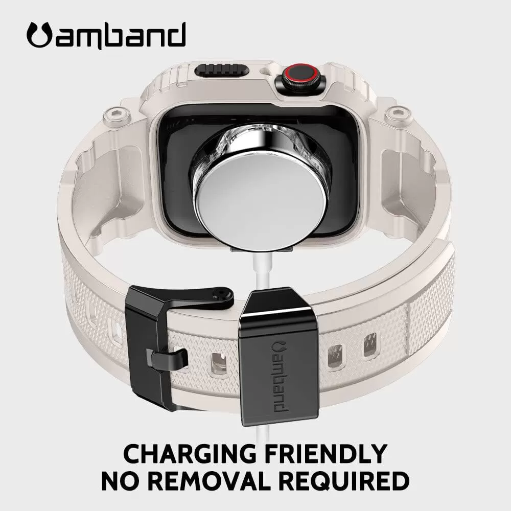 amBand Bands Compatible with Apple Watch 8/7 45mm, M1 Sport Series Rugged Case with Strap Protective Cover for iWatch 6/SE/5/4/3 42/44/45mm Men Black