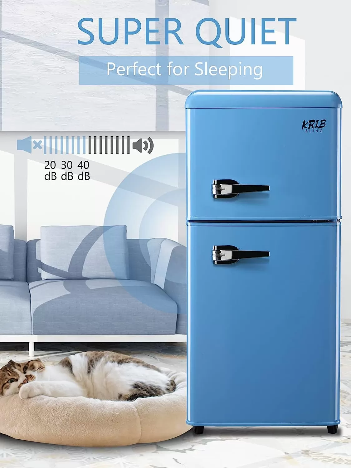 KRIB BLING Mini Fridge with Freezer on Top, 3.5 Cu.Ft Compact Refrigerator with 7 Levels Adjustable Thermostat, Small Fridge for Dorm, Office, RV Camping, Silver