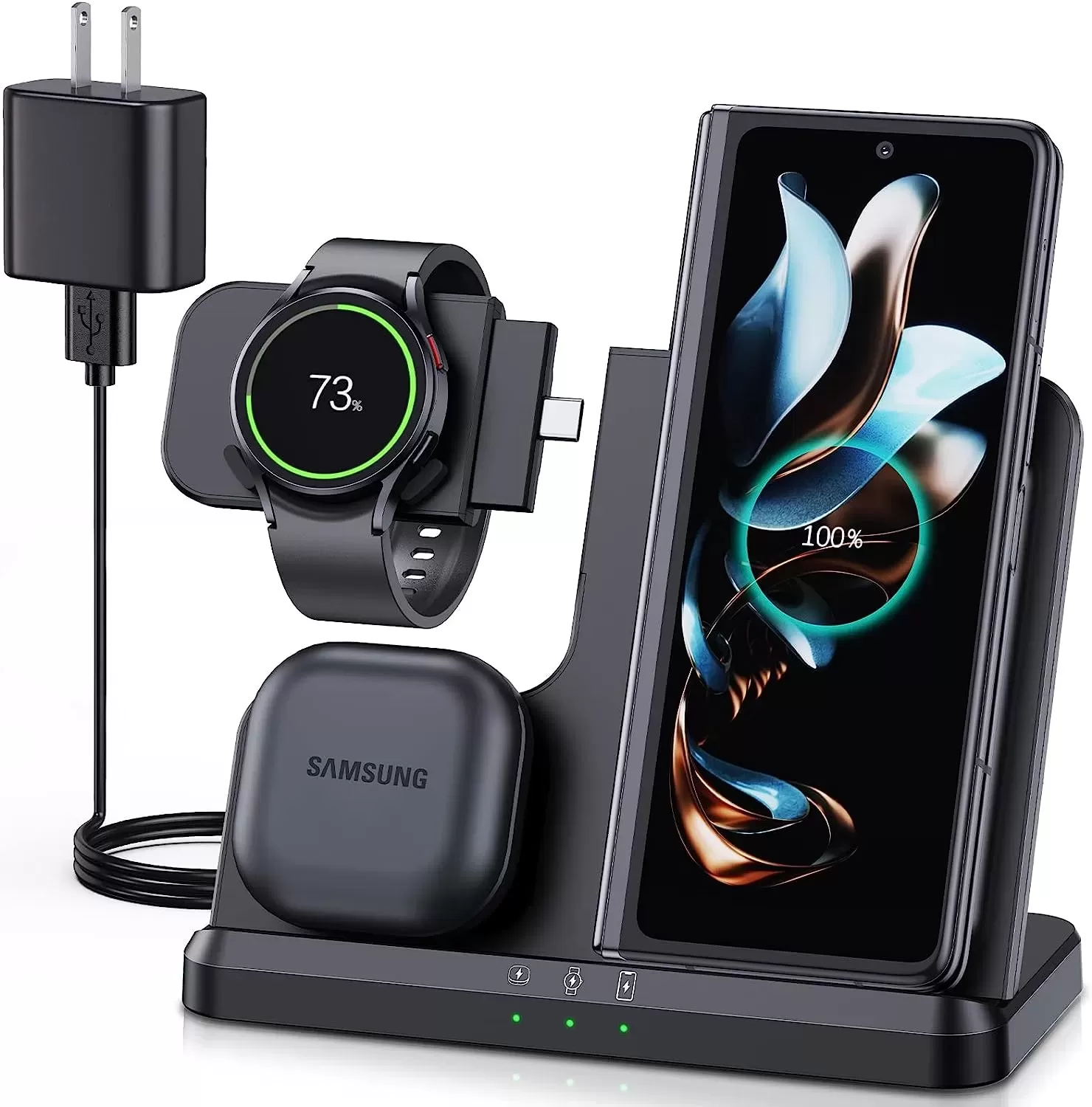 Samsung Wireless Charger, Metmoon 3 in 1 Samsung Charging Station for Galaxy S23 S22 S21 S20 Ultra FE/Note 20 10 9/Z Flip Fold Series, Galaxy Watch 5 Pro/5/4/3/Active 2/1, Buds+/Pro/Live(With Adapter)