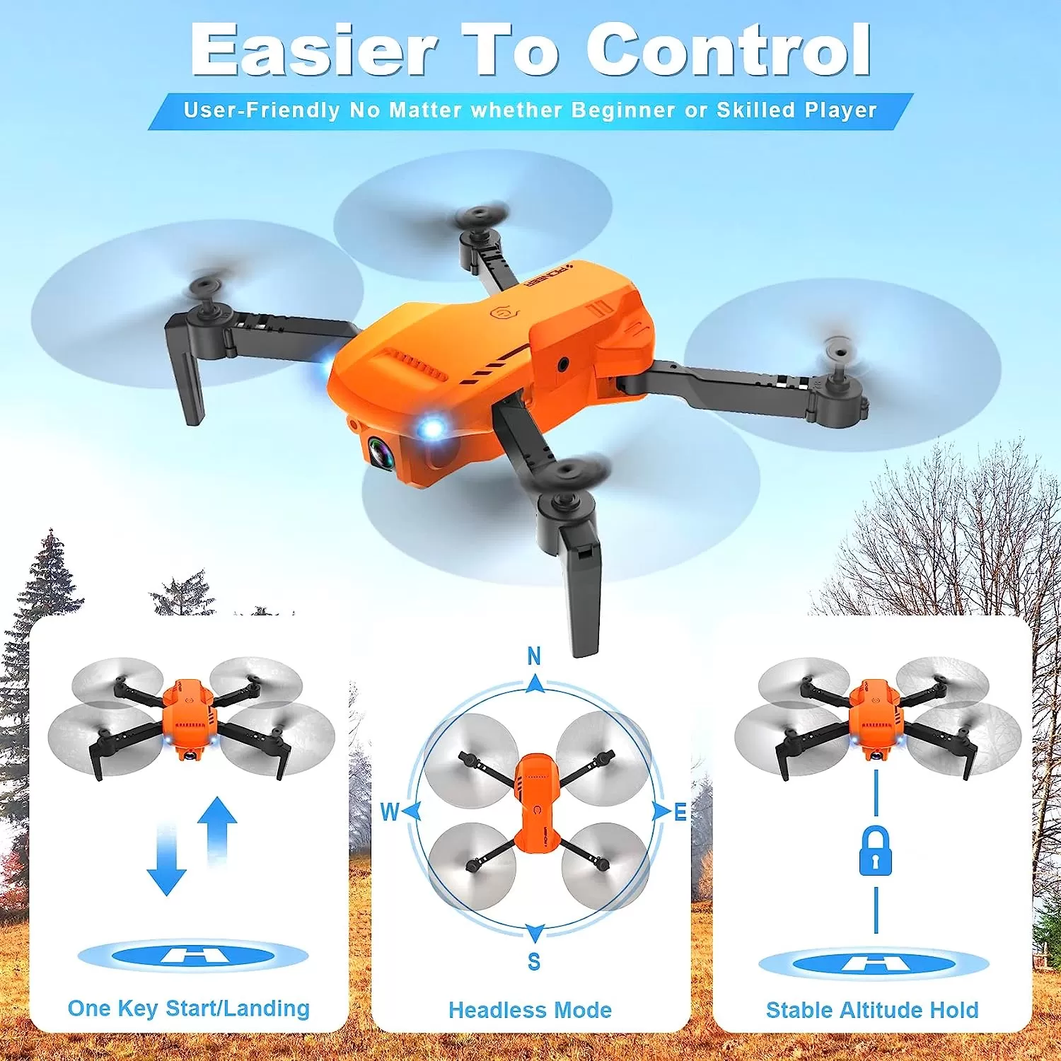 RADCLO Mini Drone with Camera - 1080P HD FPV Foldable Drone with Carrying Case, 2 Batteries, 90° Adjustable Lens, One Key Take Off/Land, Altitude Hold, 360° Flip, Toys Gifts for Kids and Adults