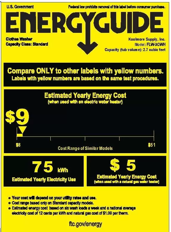 KoolMore FLW-3CWH Front Load Machine, 2.7 Cu. Ft, Space Saving Unit with 20-Minute Quick, 12 Washing Cycles, Quiet Inverter Motor [120V],