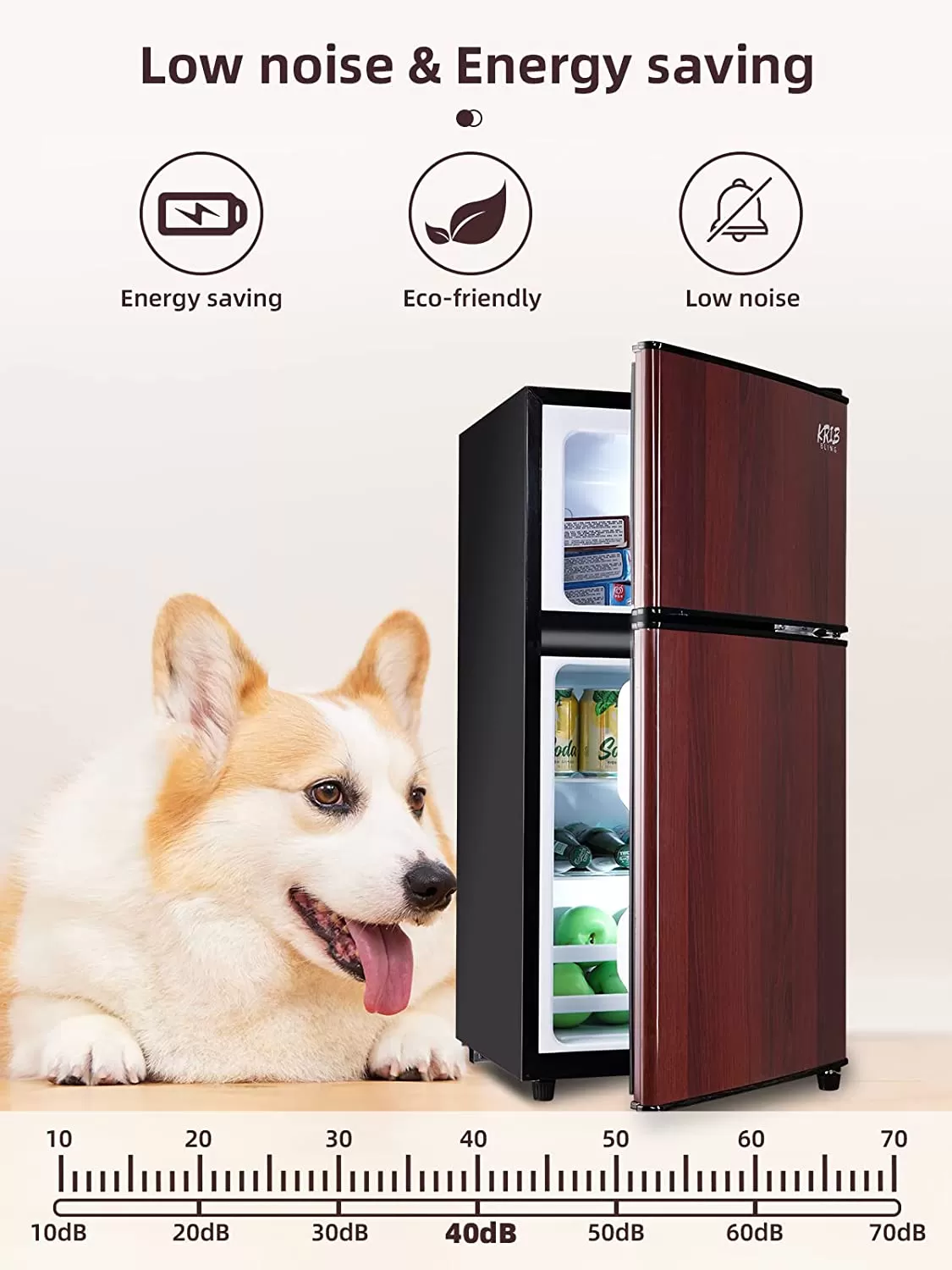 KRIB BLING Mini Fridge with Freezer on Top, 3.5 Cu.Ft Compact Refrigerator with 7 Levels Adjustable Thermostat, Small Fridge for Dorm, Office, RV Camping, Silver