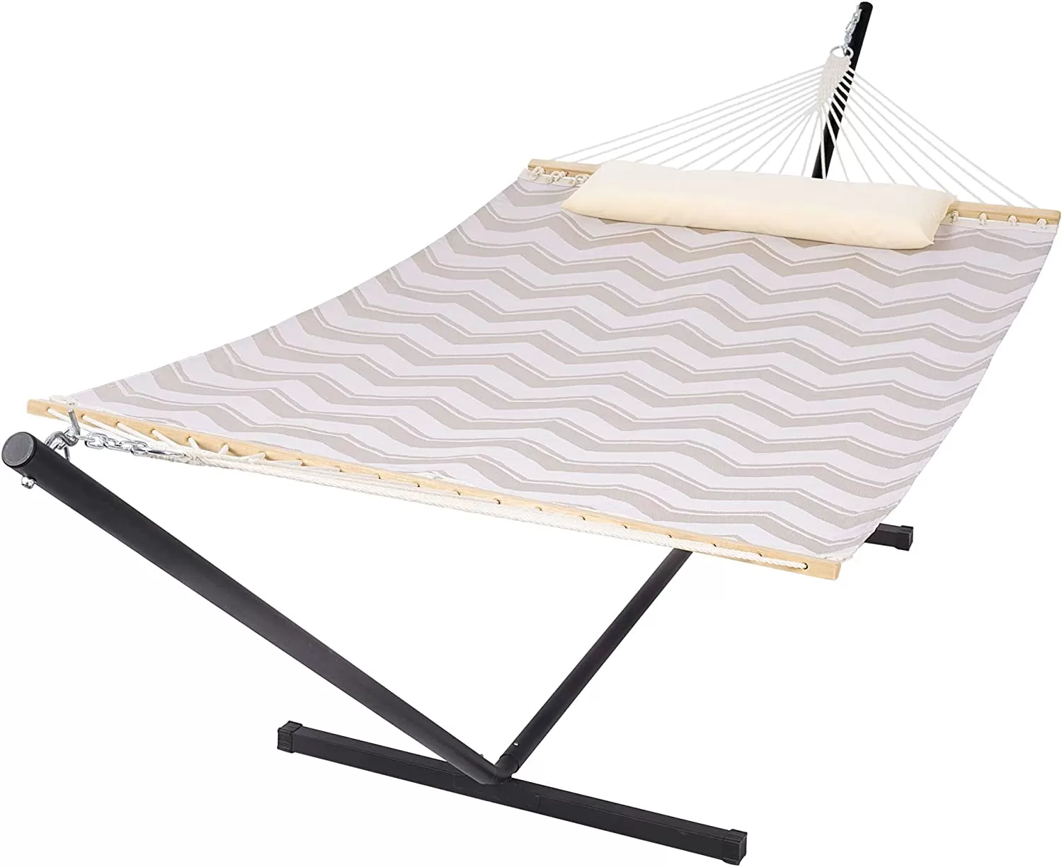 55 Inch Extra Large Double Hammock with Stand, 475lbs Capacity, Outdoor Portable Hammock with Hardwood Spreader Bar, Extra Large Pillow