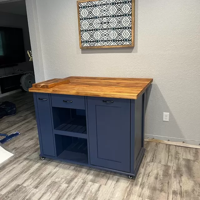 Kitchen Island, Butcher Block Kitchen Island w/Option for Seating, Food Prep, Spice Rack