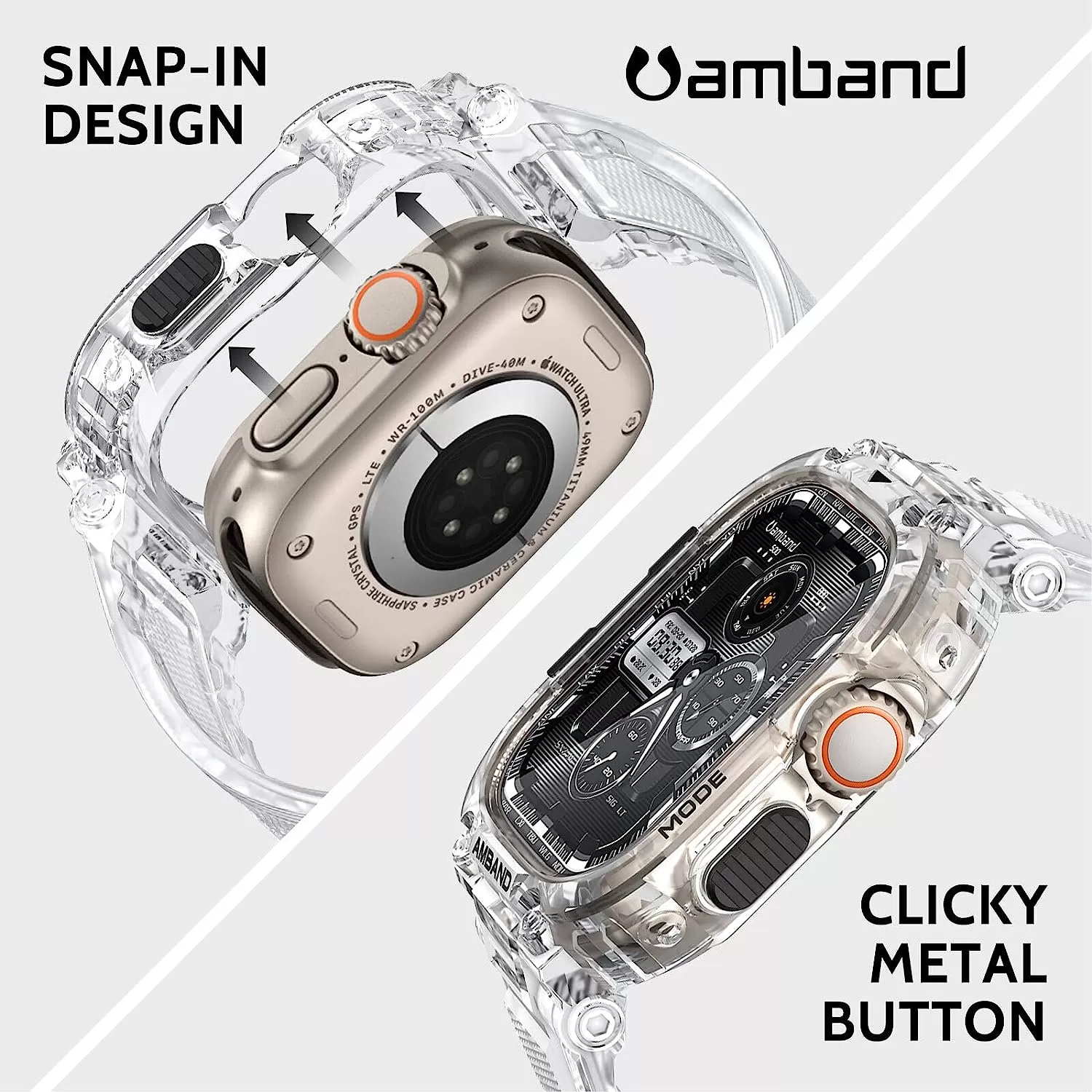 amBand Bands Compatible with Apple Watch 8/7 45mm, M1 Sport Series Rugged Case with Strap Protective Cover for iWatch 6/SE/5/4/3 42/44/45mm Men Black