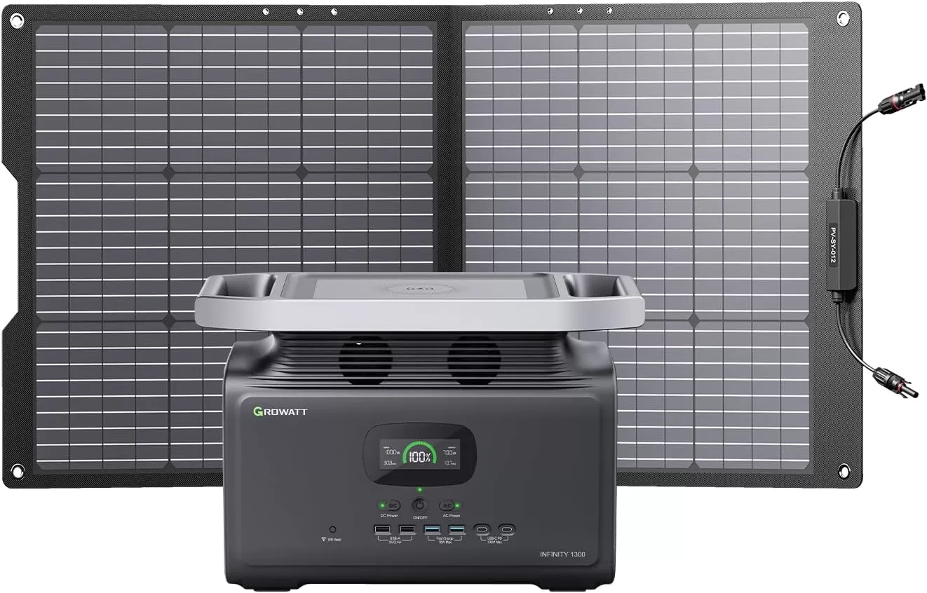 GROWATT Portable Power Station Solar Generator: Infinity 1300 Power Station with 1382Wh Lifepo4 Battery 1800W AC Output, 1.8H Full Charge Generators for Camping, Home, Emergency Backup,Power Outages