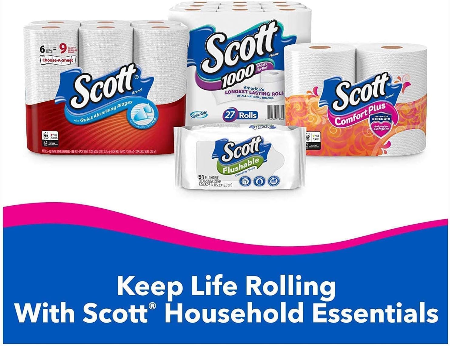 Scott ComfortPlus Toilet Paper, 12 Double Rolls, 231 Sheets per Roll, Septic-Safe, 1-Ply Toilet Tissue