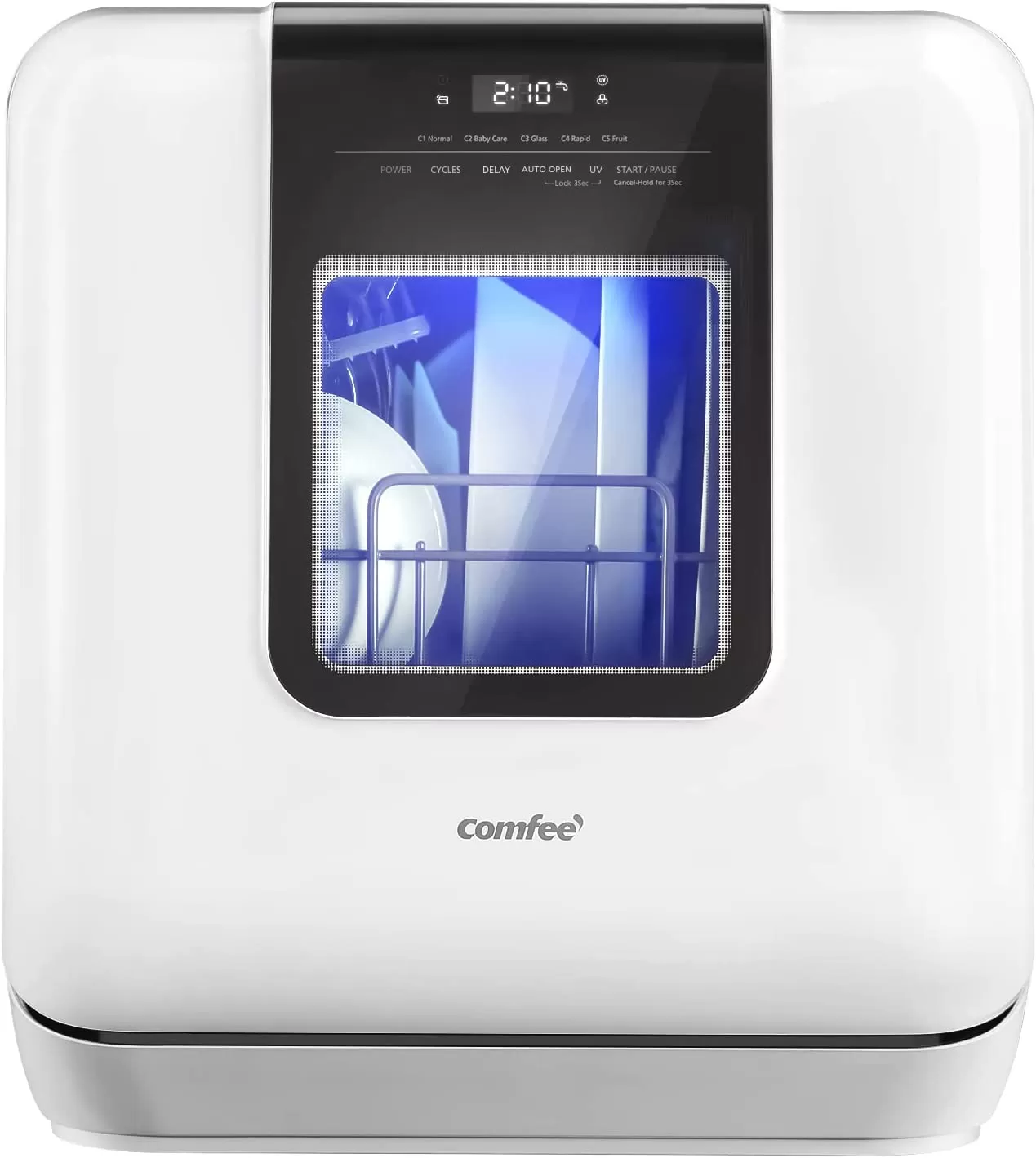 COMFEE' Portable Dishwasher Countertop, Mini Dishwasher with 5L Built-in Water Tank, No Hookup Needed, 6 Programs, 360° Dual Spray, 192°F High-Temp& Air-Dry Function, Dishwasher for Apartments& RVs