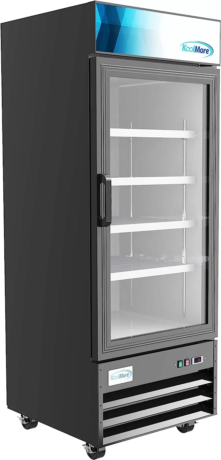 KoolMore Commercial One Glass Door Display Upright Beverage Refrigerator Cooler Merchandiser - 12 Cu. Ft [Black] (MDR-1GD-12C)