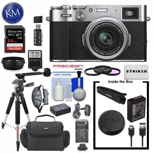 FUJIFILM X100V Digital Camera | Silver with 64GB Memory Card, Filter Set, Tripod & Deluxe Camera Bundle