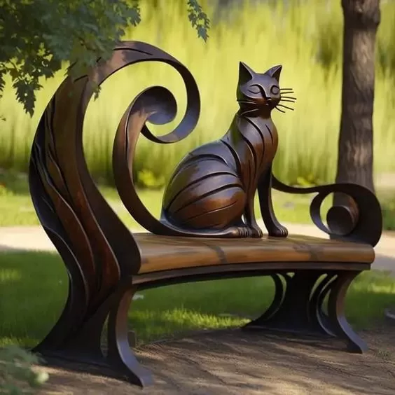 🔥LAST DAY 80% OFF🔥Garden art iron cat benches