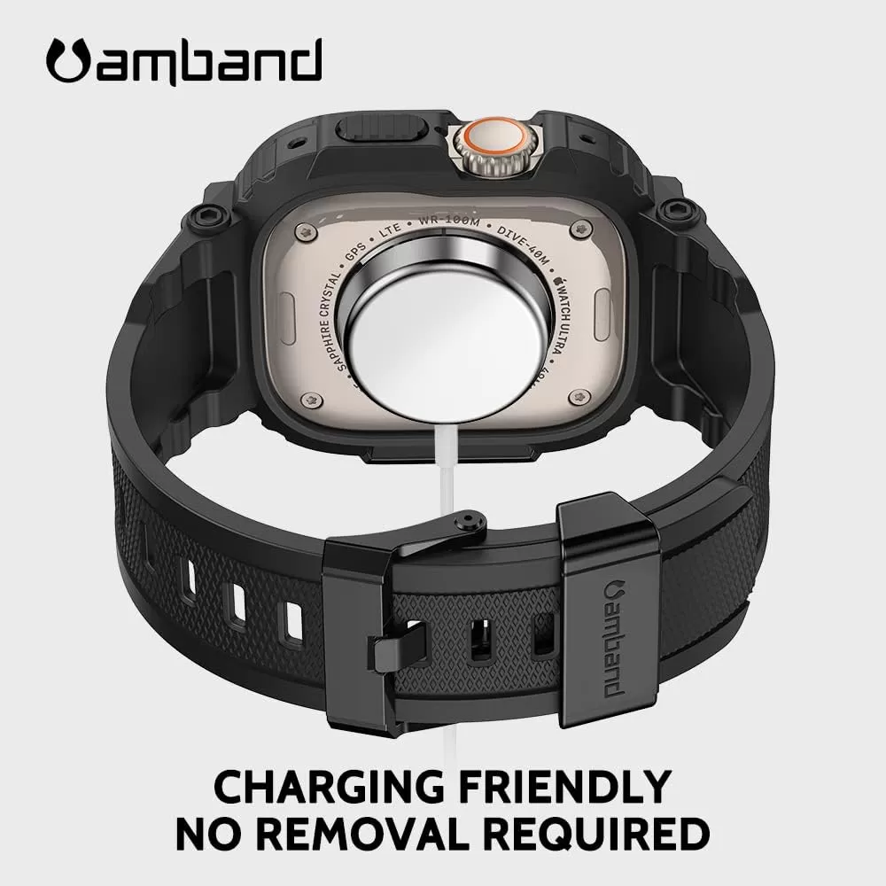 amBand Bands Compatible with Apple Watch 8/7 45mm, M1 Sport Series Rugged Case with Strap Protective Cover for iWatch 6/SE/5/4/3 42/44/45mm Men Black