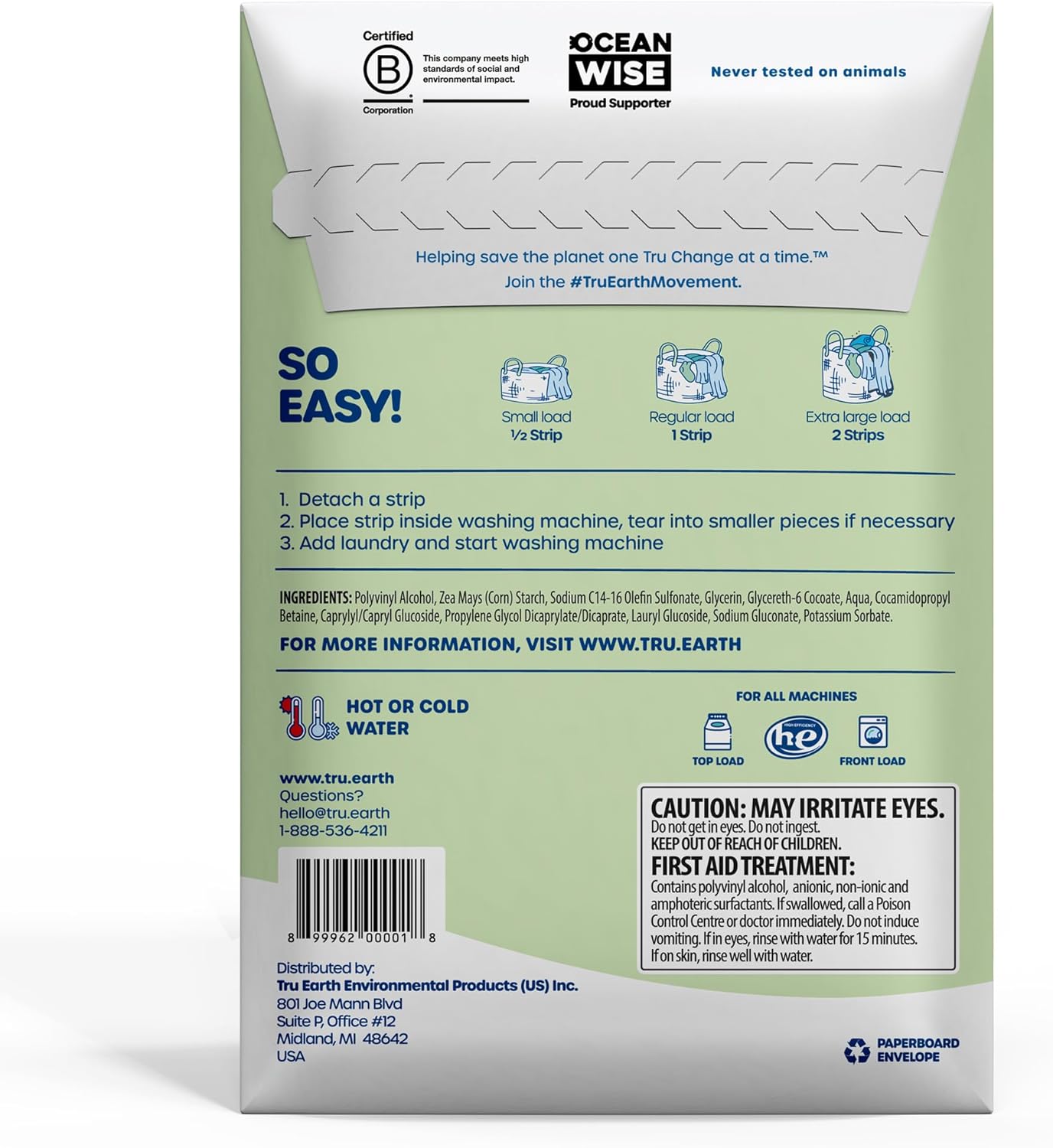 Tru Earth Compact Dry Laundry Detergent Sheets - Up to 128 Loads (64 Sheets) - Paraben-Free, Plastic-Free - Original Eco-Strip Liquidless Laundry Detergent, Travel Laundry Sheets - Fresh Linen