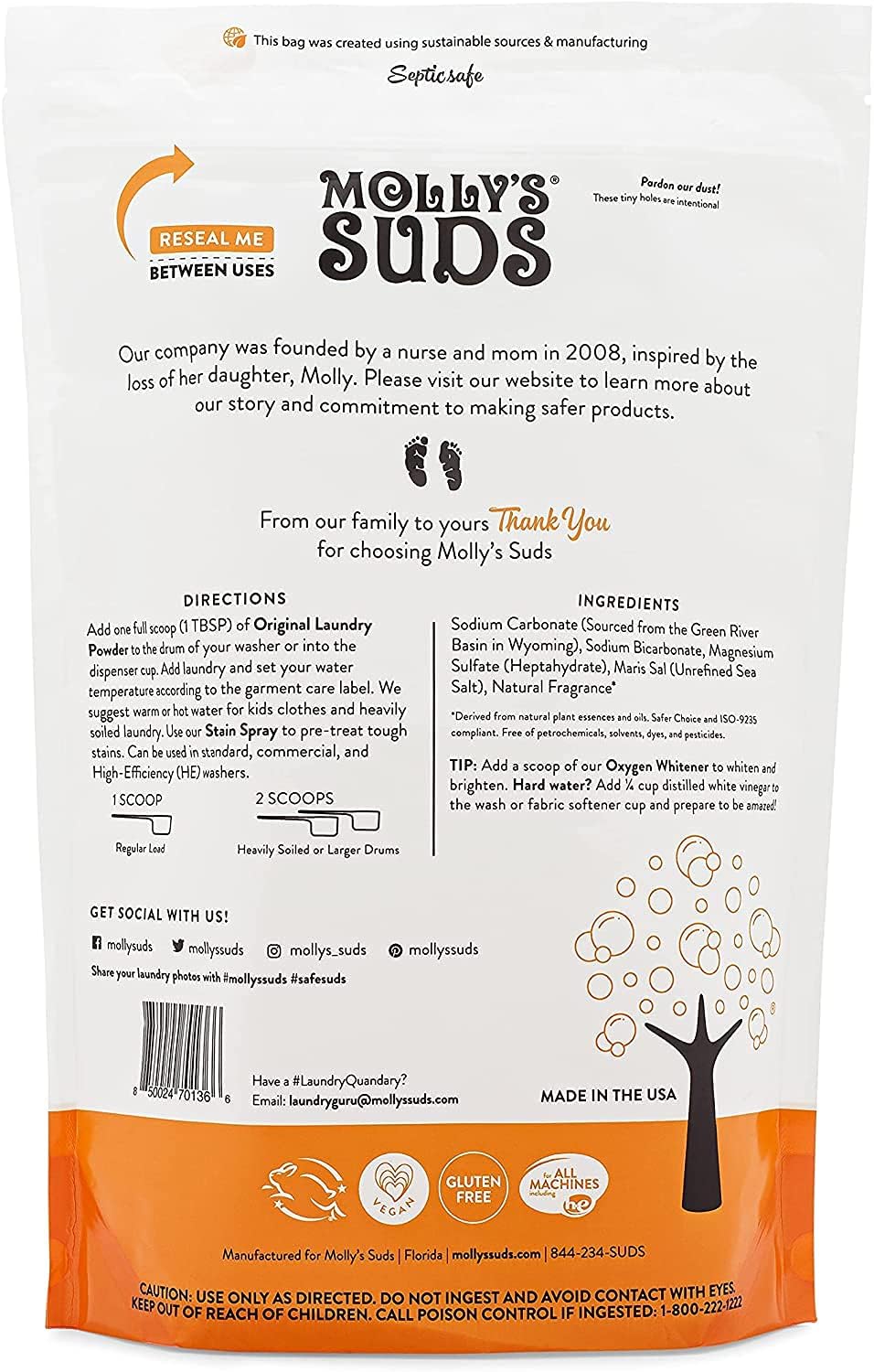 Molly's Suds Original Laundry Detergent Powder | Natural Laundry Detergent Powder for Sensitive Skin | Earth-Derived Ingredients, Stain Fighting | 120 Loads (Citrus Grove)