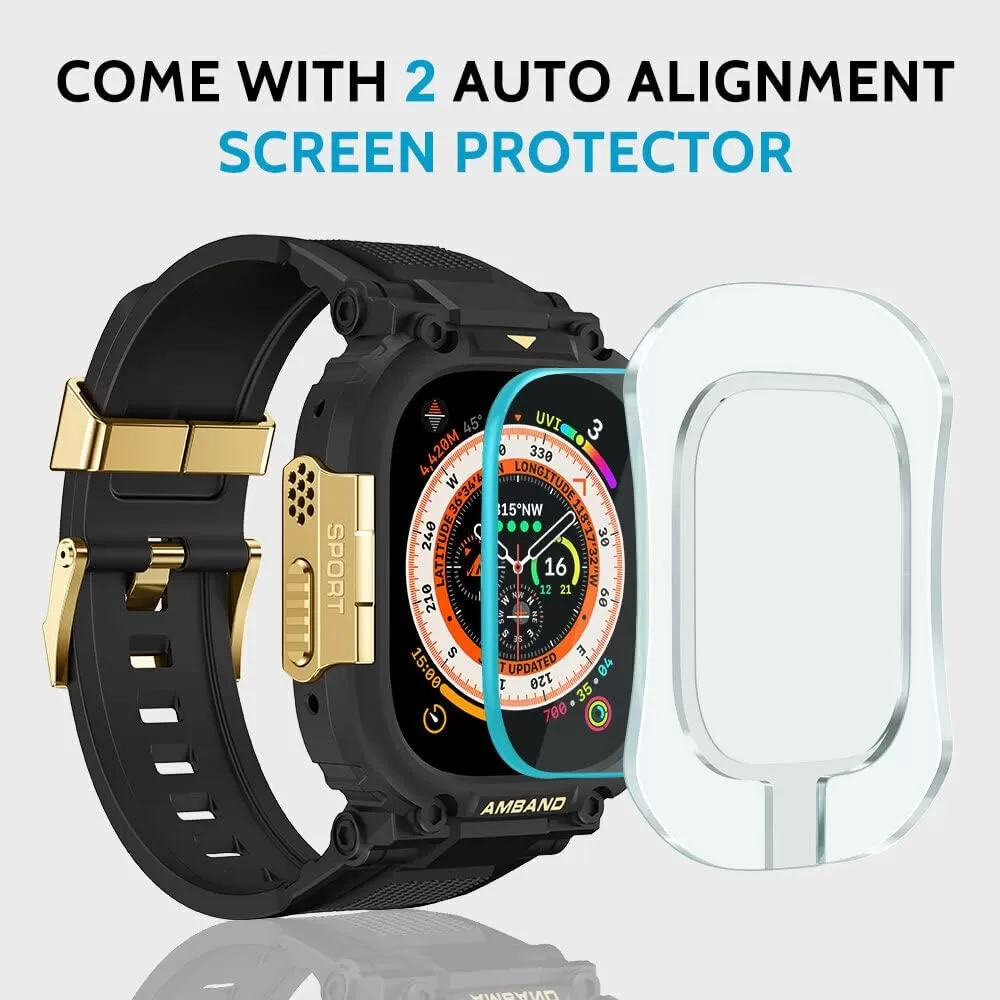 amBand Bands Compatible with Apple Watch 8/7 45mm, M1 Sport Series Rugged Case with Strap Protective Cover for iWatch 6/SE/5/4/3 42/44/45mm Men Black