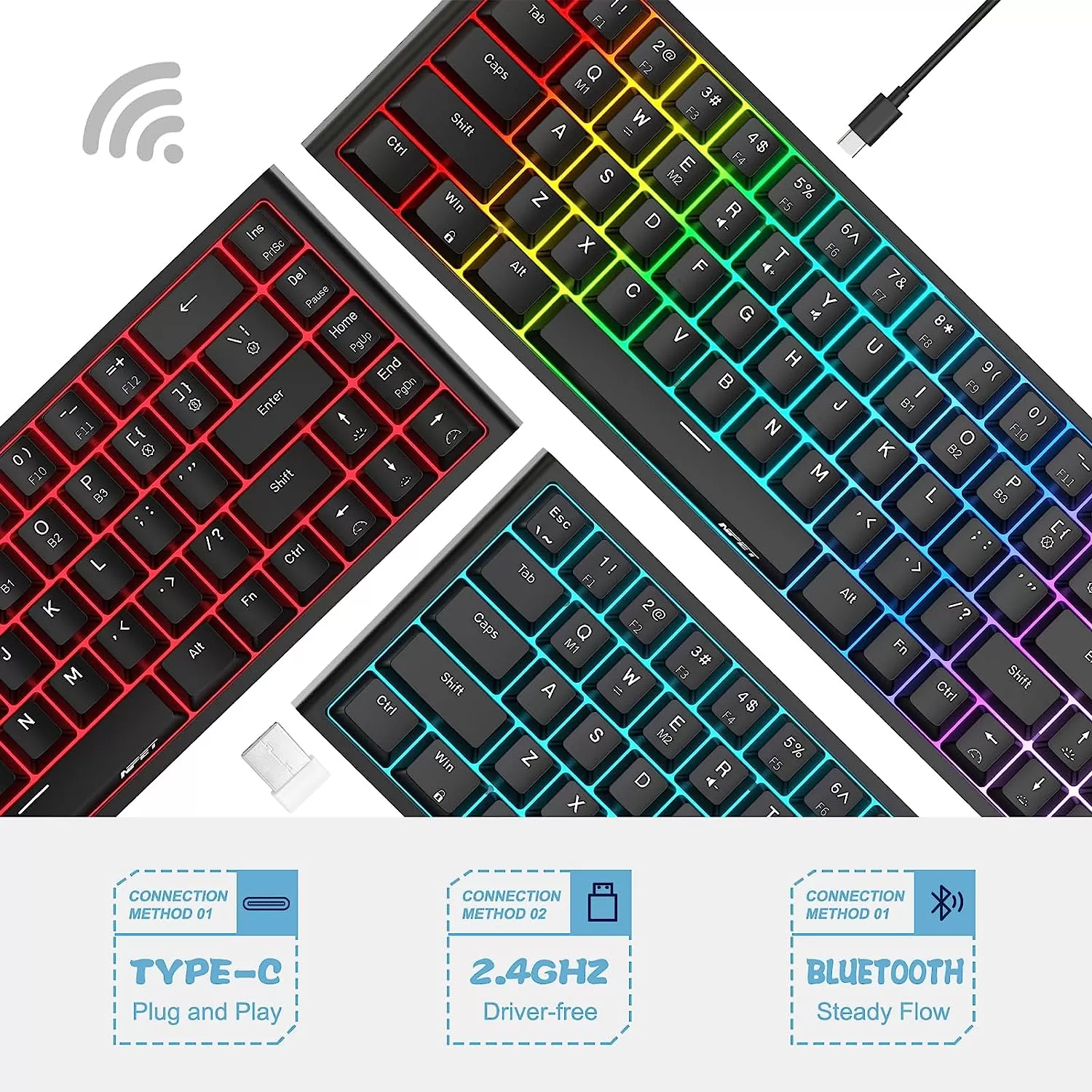 NPET K10 Wired Gaming Keyboard, LED Backlit, Spill-Resistant Design, Multimedia Keys, Quiet Silent USB Membrane Keyboard for Desktop, Computer, PC (Black)