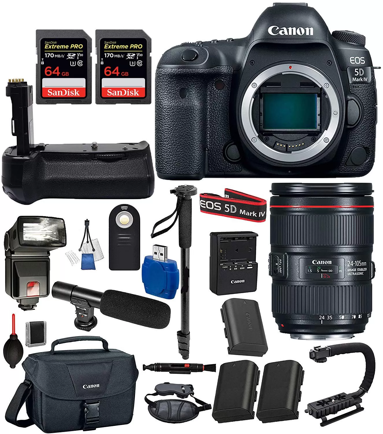 Canon EOS 5D Mark IV Digital SLR Camera With EF 24-105mm F/4L IS II USM USA (Black) 19PC Professional Bundle