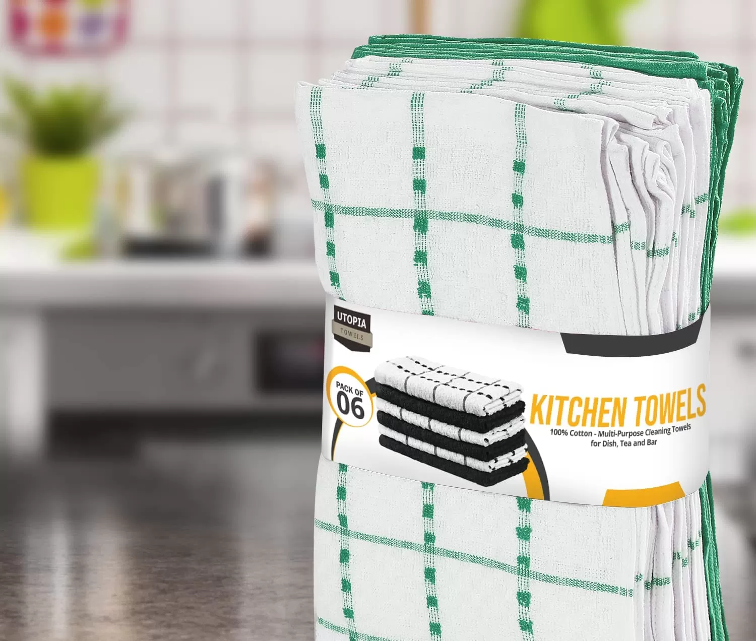 Kitchen Towels 12 Pack, 15 x 25 Inches, 100% Ring Spun Cotton Super Soft and Absorbent Linen Dish Towels, Tea Towels and Bar Towels Set (Black)