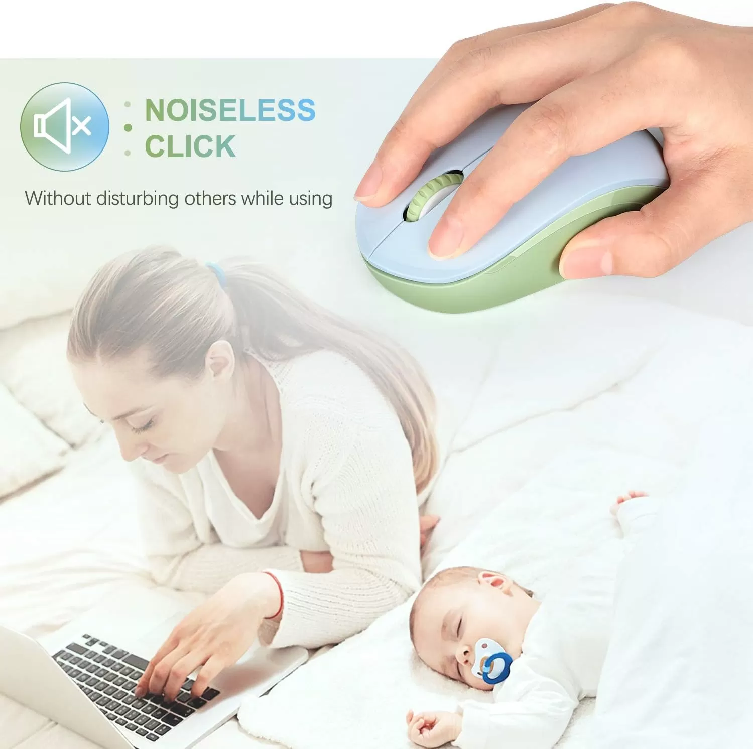 seenda Wireless Mouse, 2.4G Noiseless Mouse with USB Receiver - Portable Computer Mice for PC, Tablet, Laptop with Windows System - Mint Green