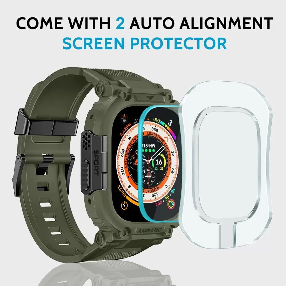 amBand Bands Compatible with Apple Watch 8/7 45mm, M1 Sport Series Rugged Case with Strap Protective Cover for iWatch 6/SE/5/4/3 42/44/45mm Men Black