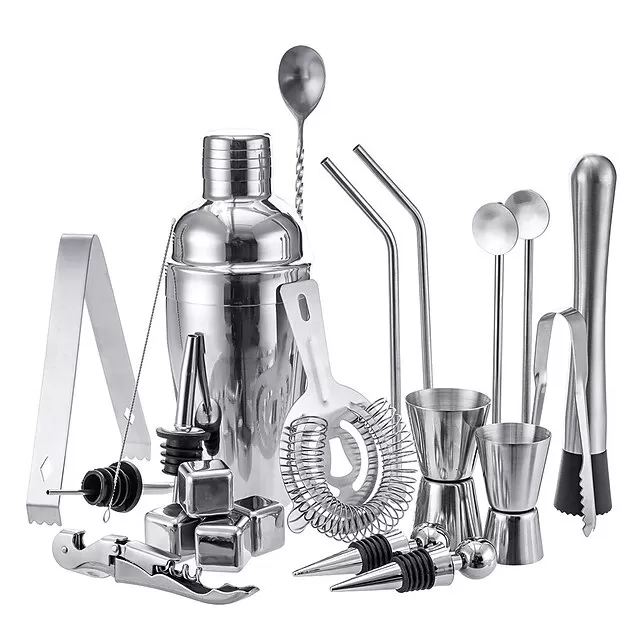 Insulated Cocktail Shaker Bartender Kit Cocktail Shaker Mixer Stainless Steel 350ml Bar Tool Set with Stylish Bamboo Stand Perfect Home Bartending Kit and Martini Cocktail Shaker Set
