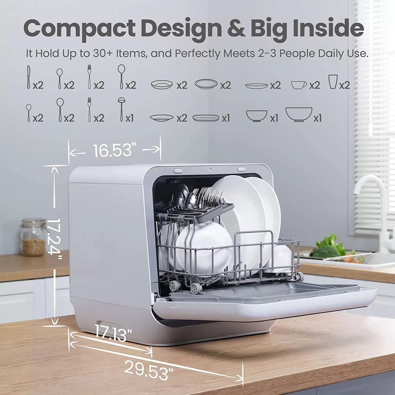 COMFEE' Portable Dishwasher Countertop, Mini Dishwasher with 5L Built-in Water Tank, No Hookup Needed, 6 Programs, 360° Dual Spray, 192°F High-Temp& Air-Dry Function, Dishwasher for Apartments& RVs