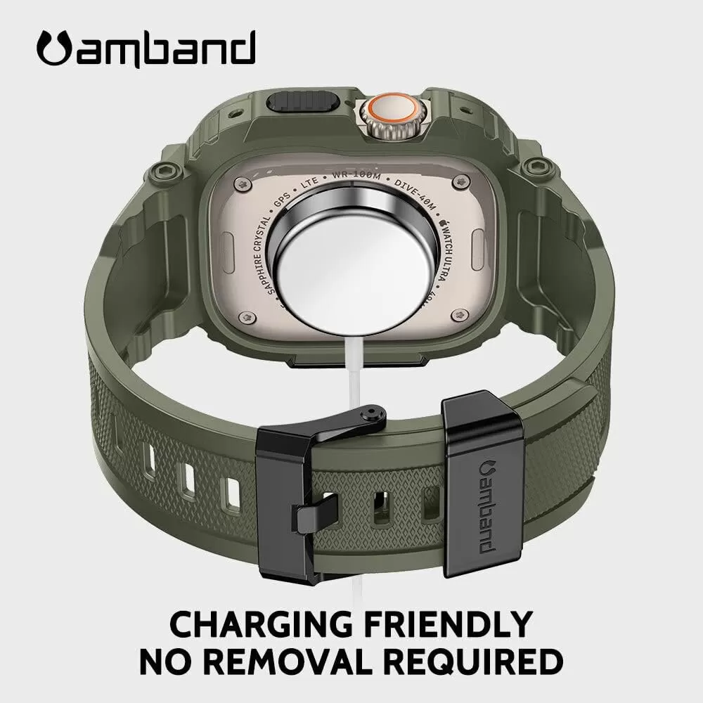 amBand Bands Compatible with Apple Watch 8/7 45mm, M1 Sport Series Rugged Case with Strap Protective Cover for iWatch 6/SE/5/4/3 42/44/45mm Men Black