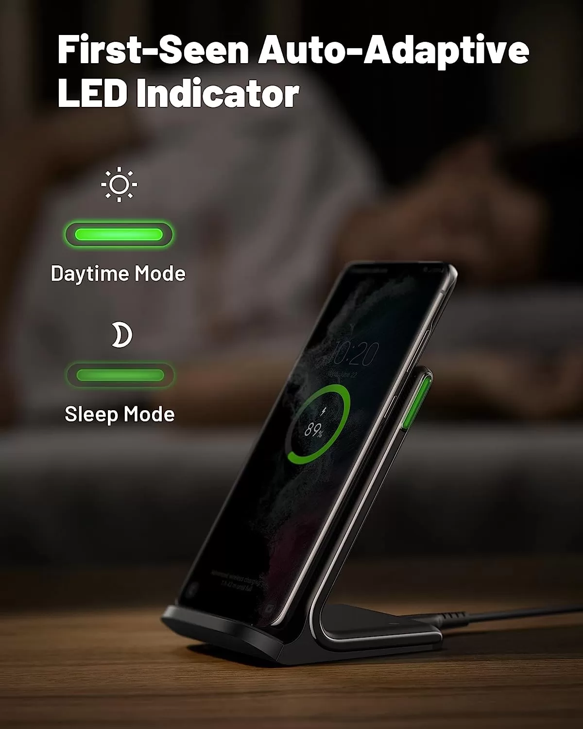 INIU Wireless Charger, 15W Fast Wireless Charging Station with Sleep-Friendly Adaptive Light Compatible with iPhone 14 13 12 Pro XR XS 8 Plus Samsung Galaxy S23 S22 S21 S20 Note 20 10 Google LG etc