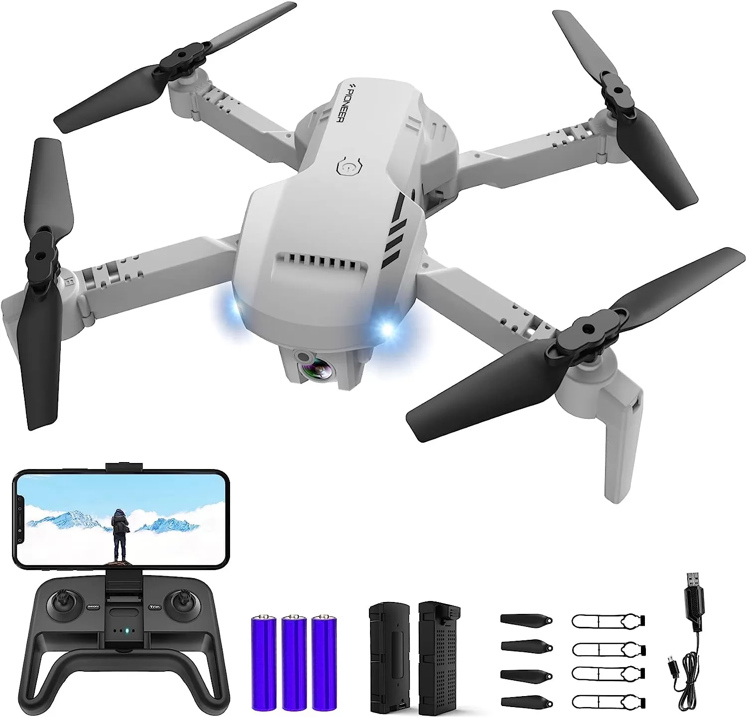 RADCLO Mini Drone with Camera - 1080P HD FPV Foldable Drone with Carrying Case, 2 Batteries, 90° Adjustable Lens, One Key Take Off/Land, Altitude Hold, 360° Flip, Toys Gifts for Kids and Adults