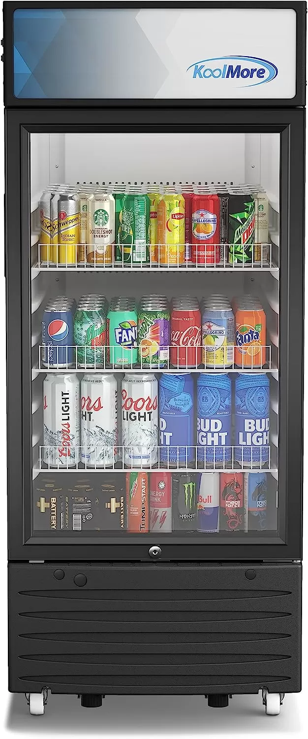 KoolMore Commercial One Glass Door Display Upright Beverage Refrigerator Cooler Merchandiser - 12 Cu. Ft [Black] (MDR-1GD-12C)