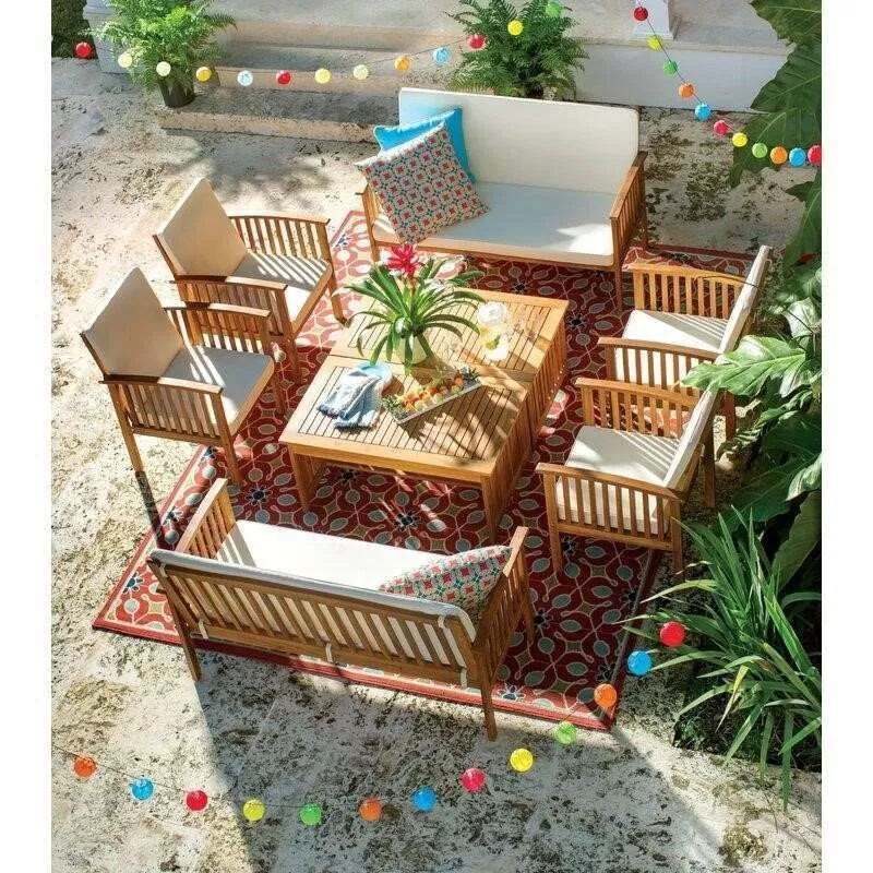 Solid Wood 8 - Person Seating Group with Cushions