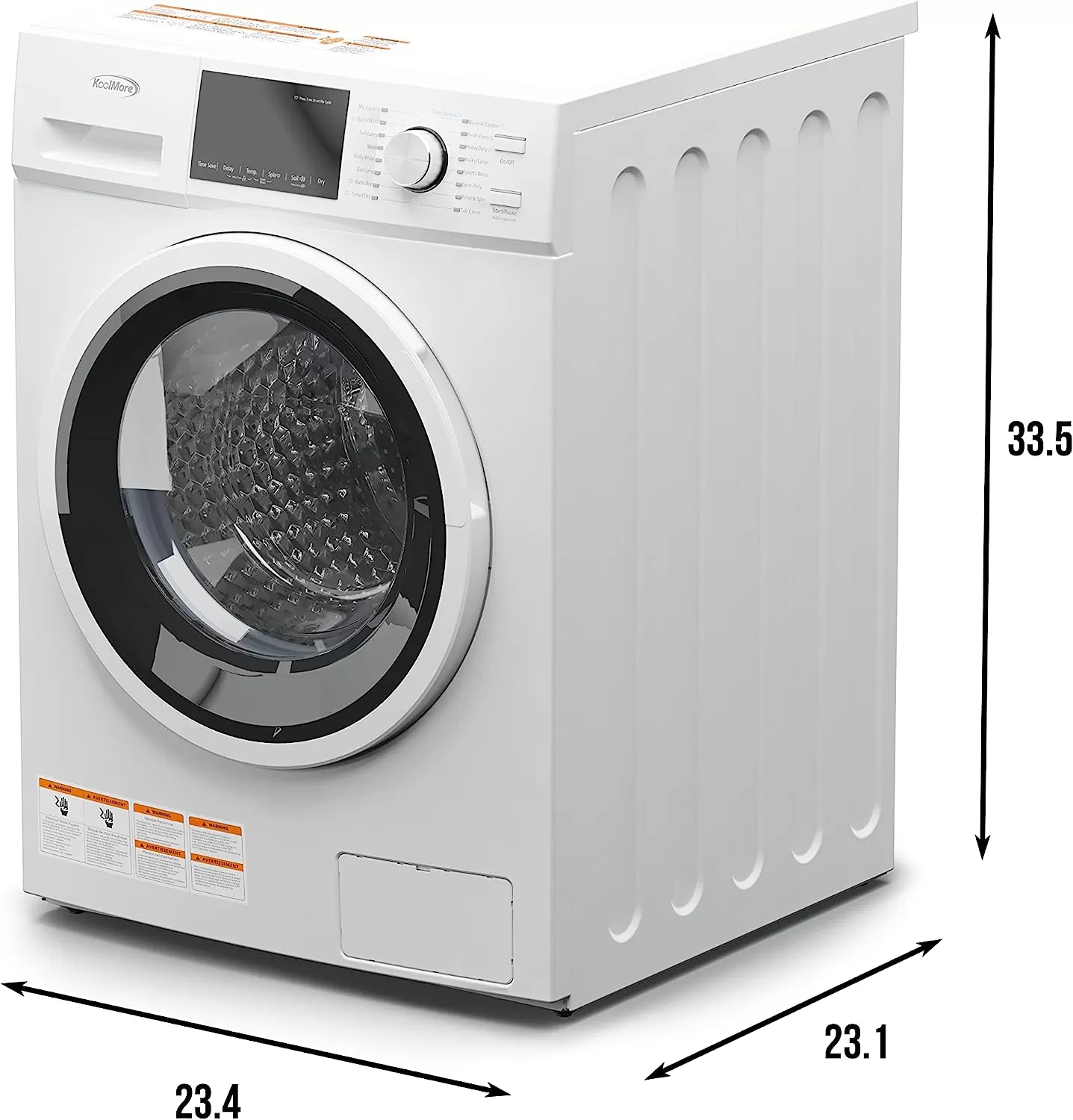 KoolMore FLW-3CWH Front Load Machine, 2.7 Cu. Ft, Space Saving Unit with 20-Minute Quick, 12 Washing Cycles, Quiet Inverter Motor [120V],