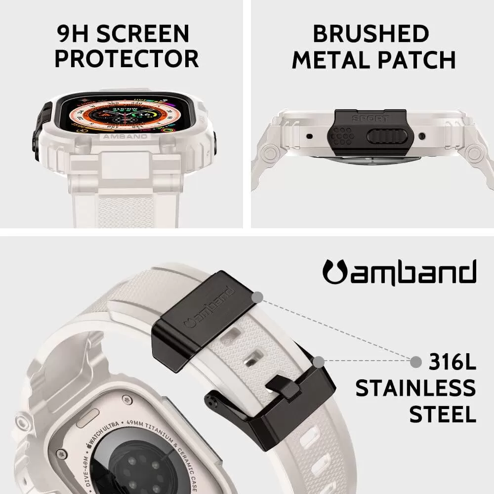 amBand Bands Compatible with Apple Watch 8/7 45mm, M1 Sport Series Rugged Case with Strap Protective Cover for iWatch 6/SE/5/4/3 42/44/45mm Men Black