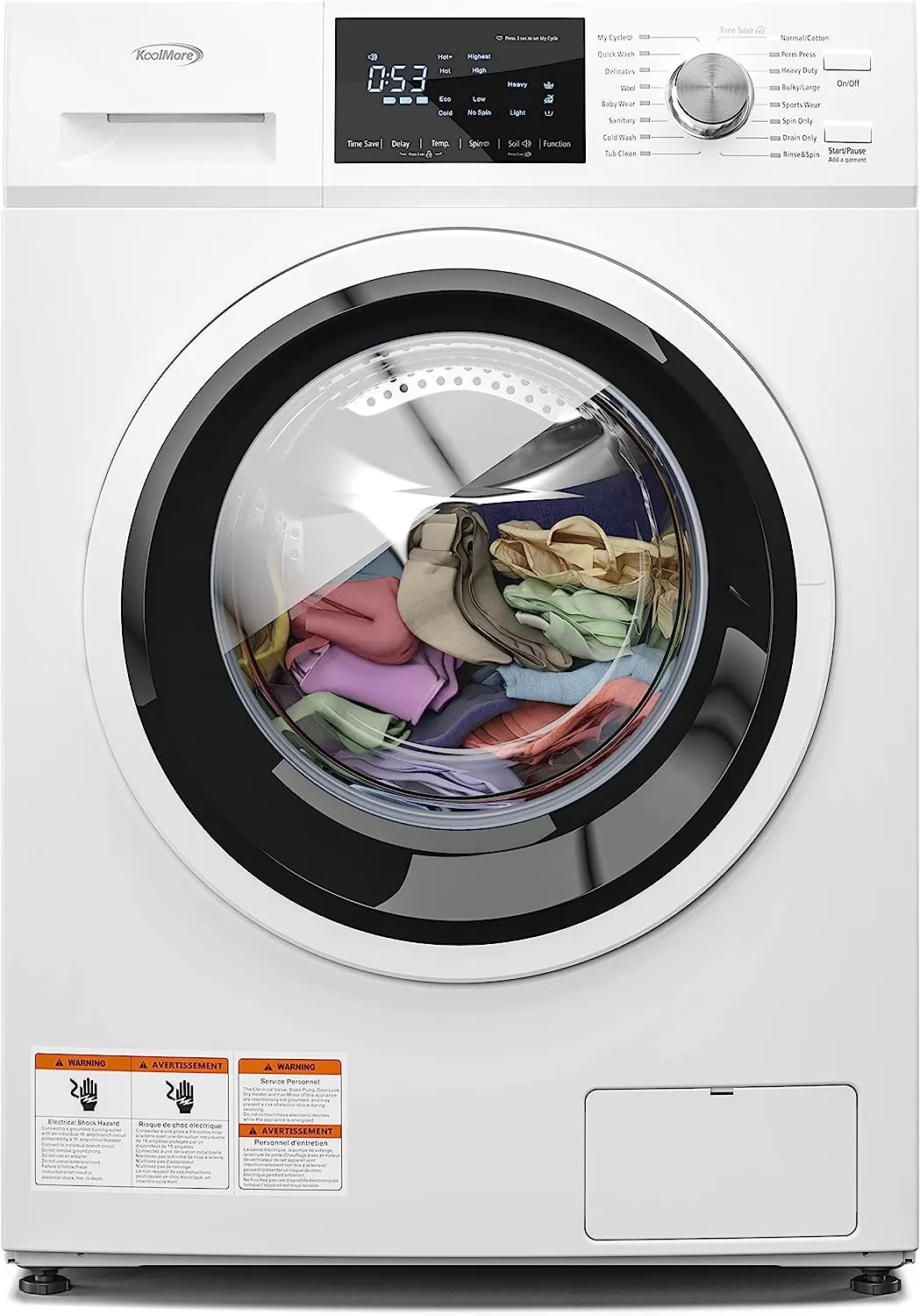 KoolMore FLW-3CWH Front Load Machine, 2.7 Cu. Ft, Space Saving Unit with 20-Minute Quick, 12 Washing Cycles, Quiet Inverter Motor [120V],