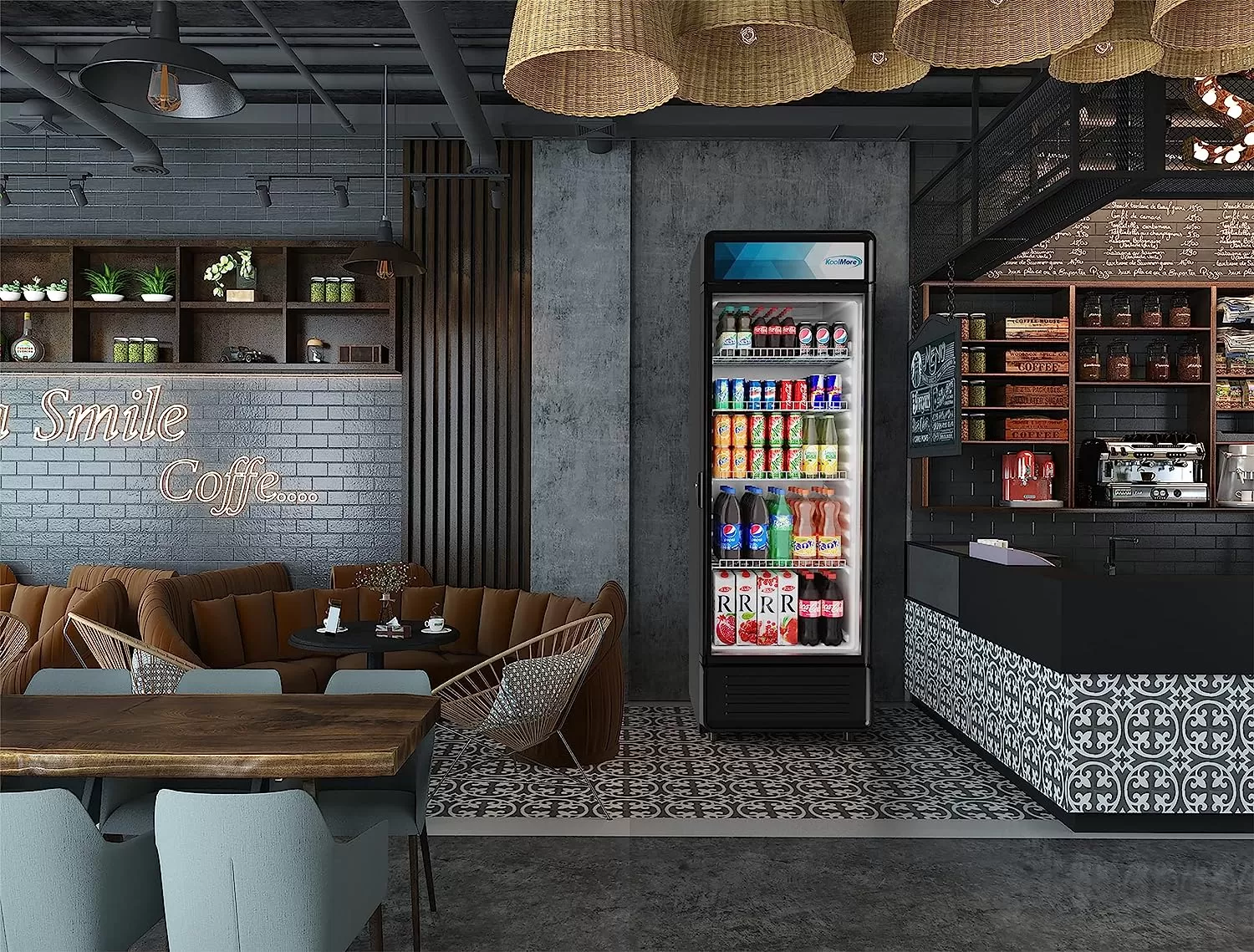 KoolMore Commercial One Glass Door Display Upright Beverage Refrigerator Cooler Merchandiser - 12 Cu. Ft [Black] (MDR-1GD-12C)
