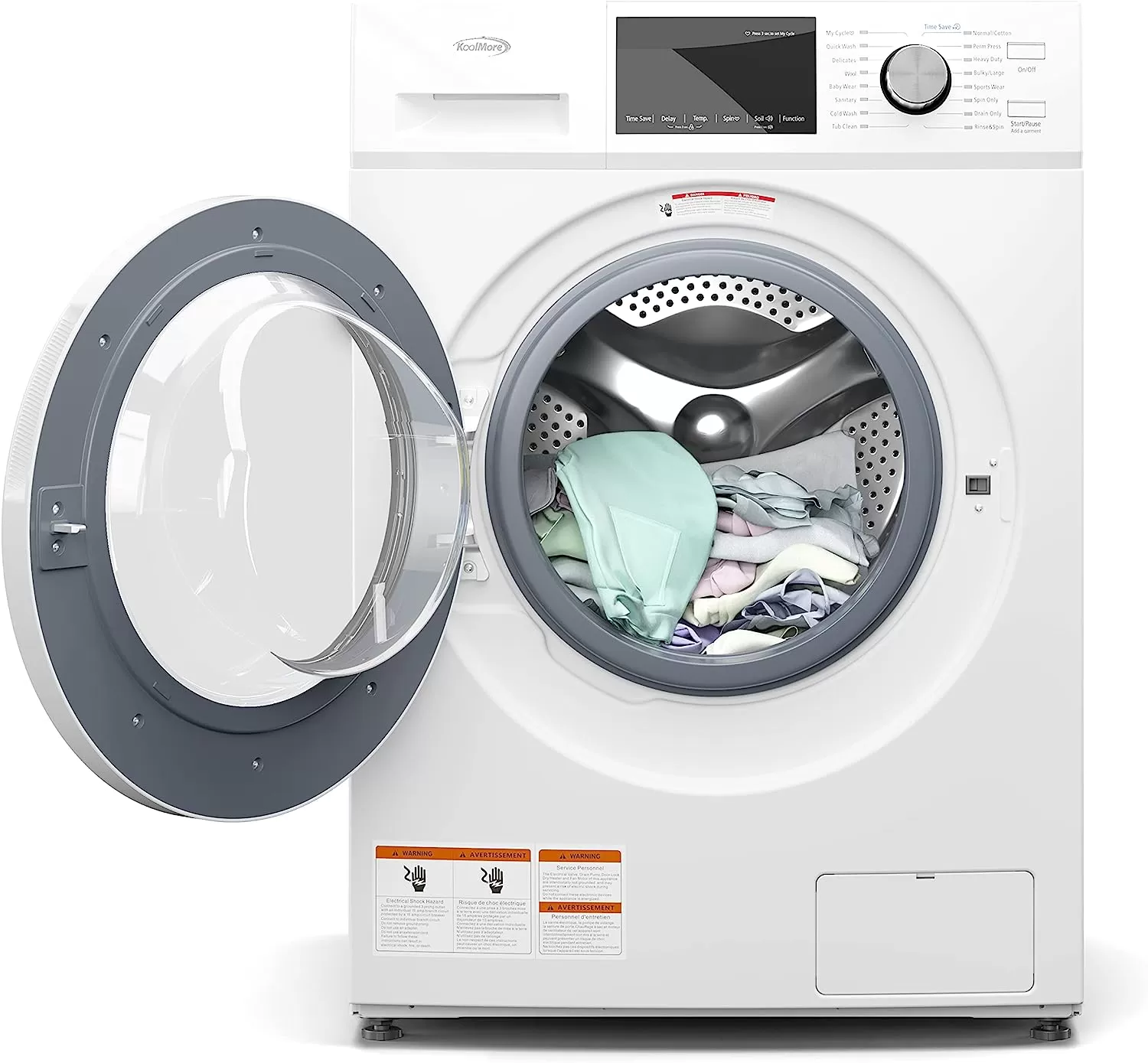 KoolMore FLW-3CWH Front Load Machine, 2.7 Cu. Ft, Space Saving Unit with 20-Minute Quick, 12 Washing Cycles, Quiet Inverter Motor [120V],