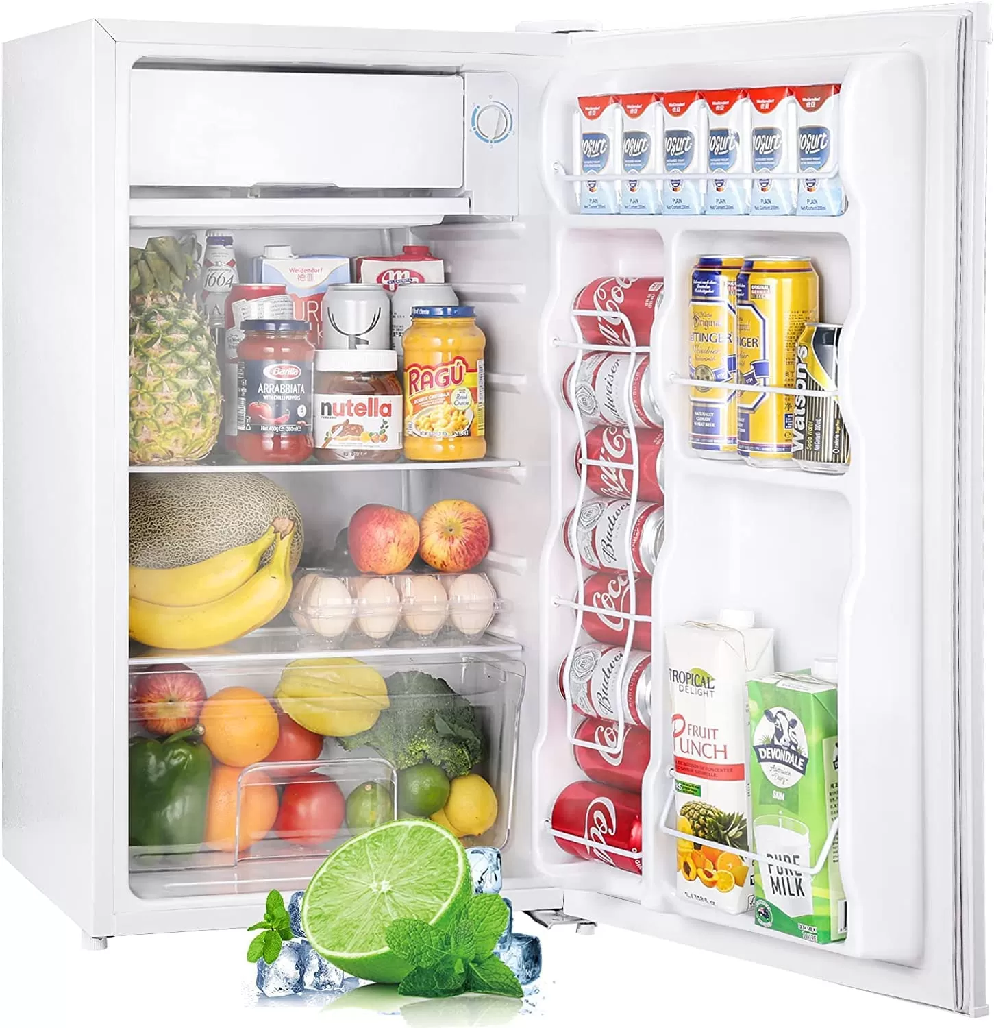 Upstreman 3.2 Cu.Ft Mini Fridge with Freezer, Single Door, Adjustable Thermostat, Refrigerator for Dorm, Office, Bedroom, Black-BR321