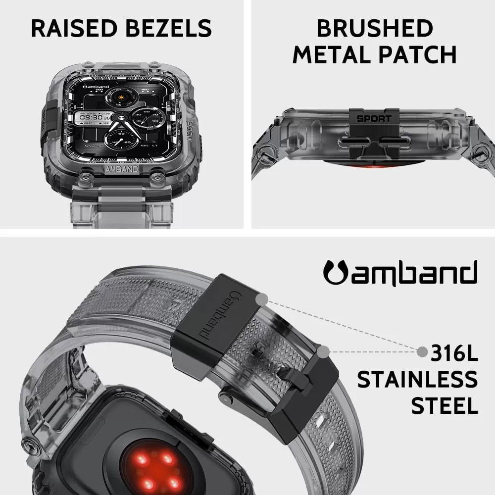 amBand Bands Compatible with Apple Watch 8/7 45mm, M1 Sport Series Rugged Case with Strap Protective Cover for iWatch 6/SE/5/4/3 42/44/45mm Men Black