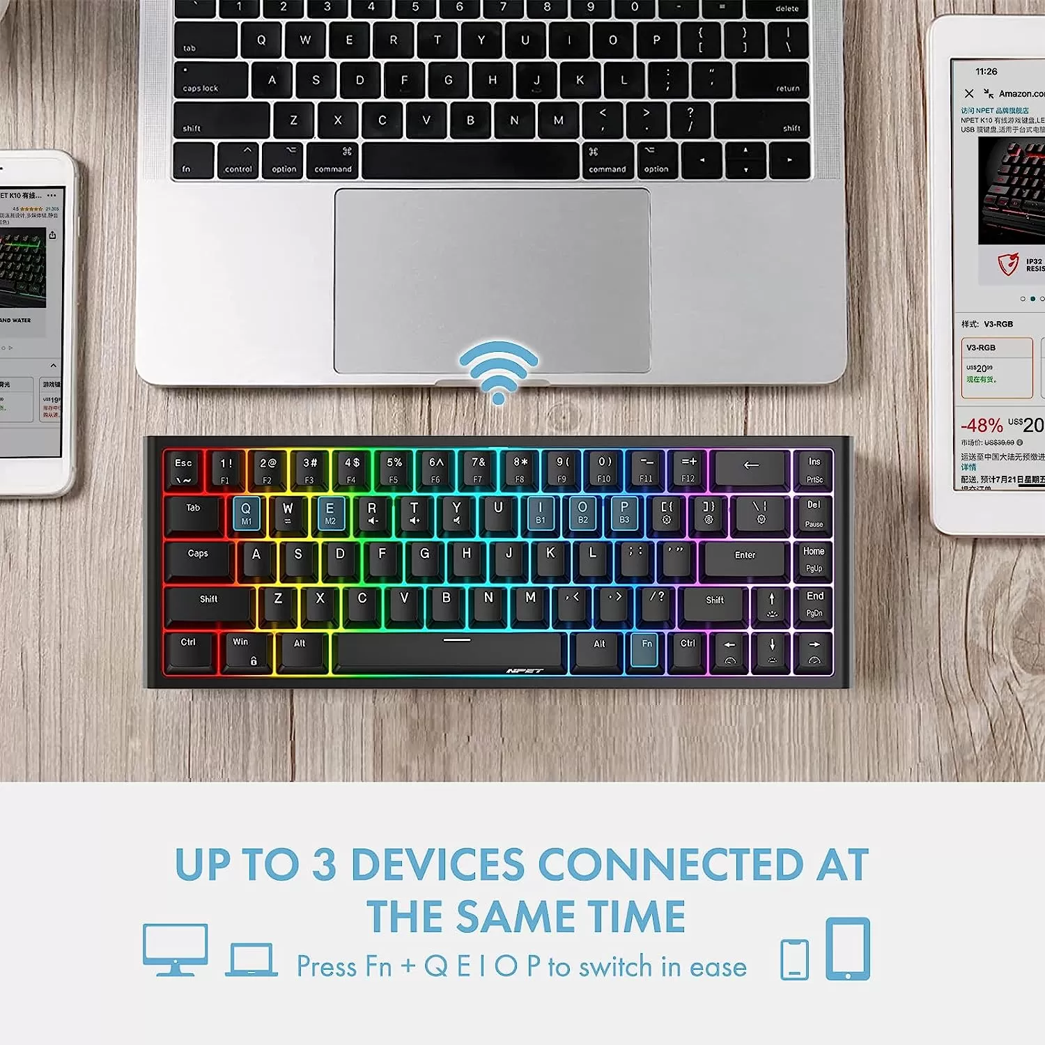 NPET K10 Wired Gaming Keyboard, LED Backlit, Spill-Resistant Design, Multimedia Keys, Quiet Silent USB Membrane Keyboard for Desktop, Computer, PC (Black)