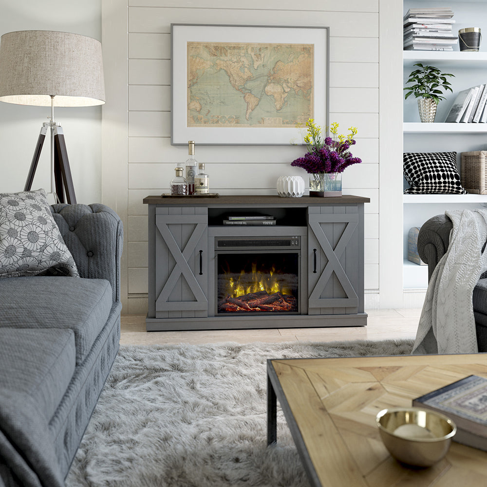 Killian Electric Fireplace Media Console in Huron Gray