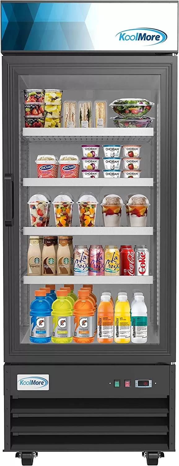 KoolMore Commercial One Glass Door Display Upright Beverage Refrigerator Cooler Merchandiser - 12 Cu. Ft [Black] (MDR-1GD-12C)