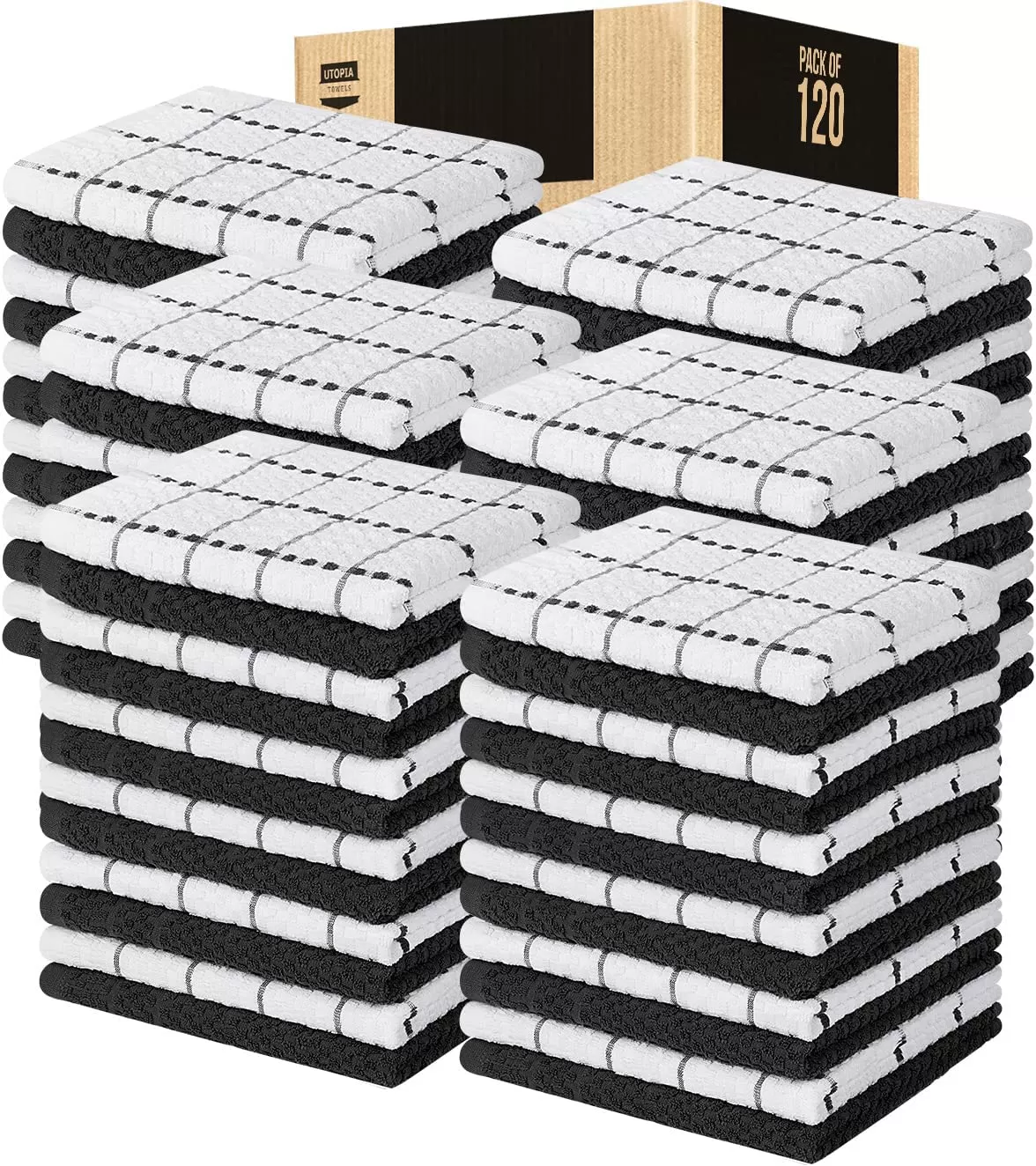 Kitchen Towels 12 Pack, 15 x 25 Inches, 100% Ring Spun Cotton Super Soft and Absorbent Linen Dish Towels, Tea Towels and Bar Towels Set (Black)