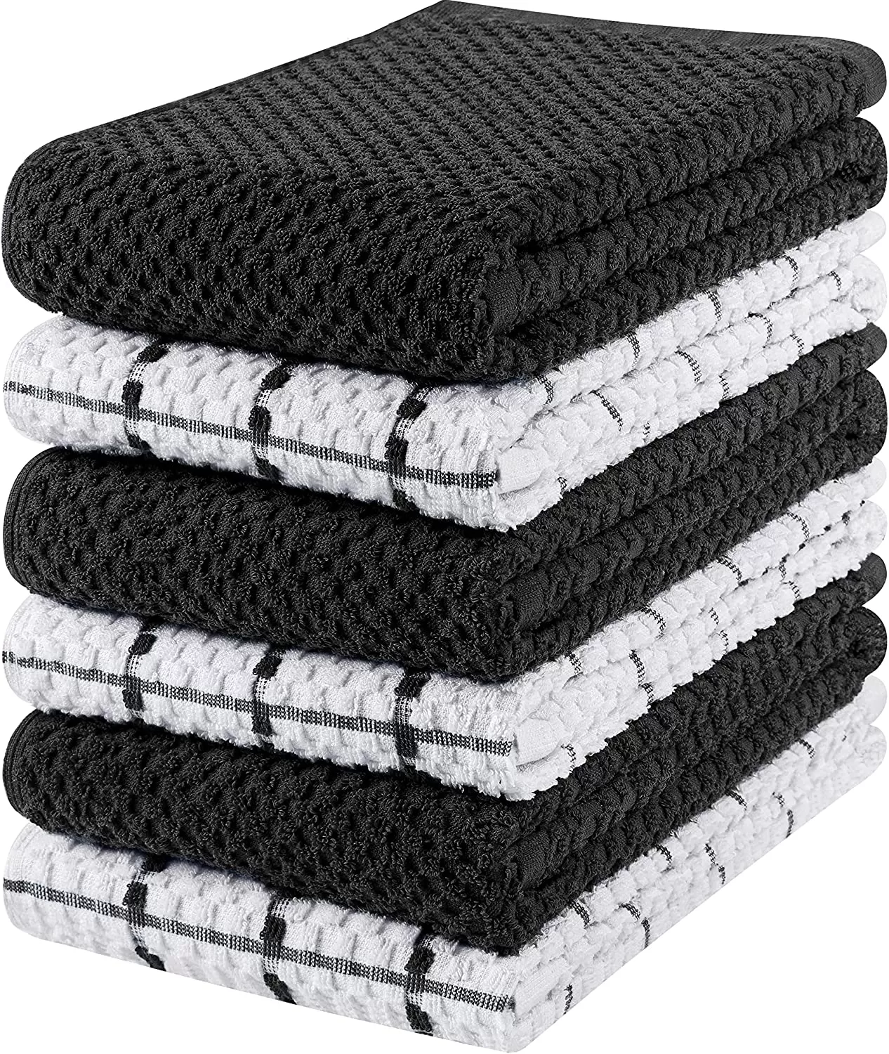 Kitchen Towels 12 Pack, 15 x 25 Inches, 100% Ring Spun Cotton Super Soft and Absorbent Linen Dish Towels, Tea Towels and Bar Towels Set (Black)