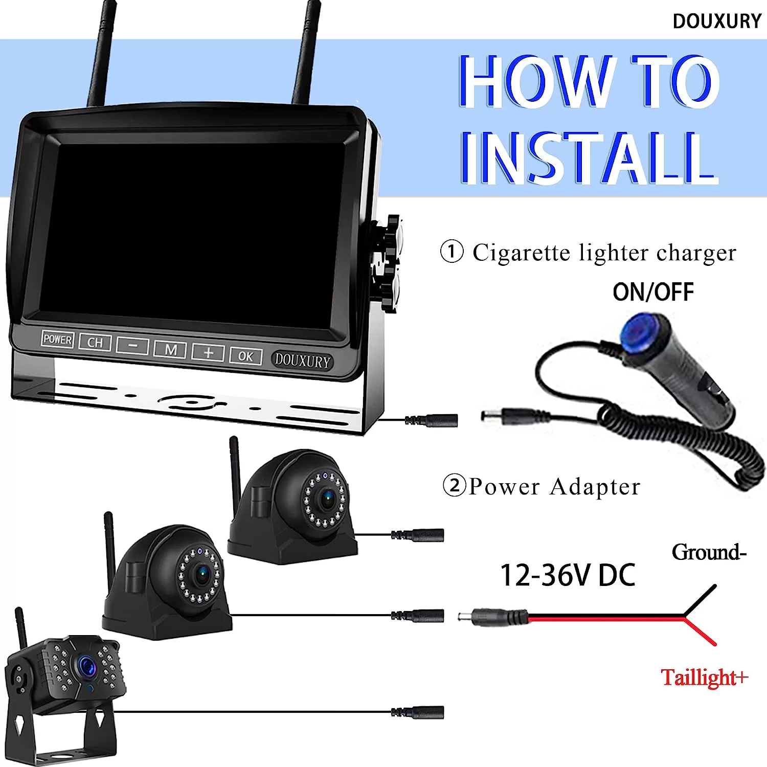 Wireless Backup Camera for RV Truck Trailer Camper Digital 3 Rear/Side View Cameras & HD 1080P 4 Splits 7