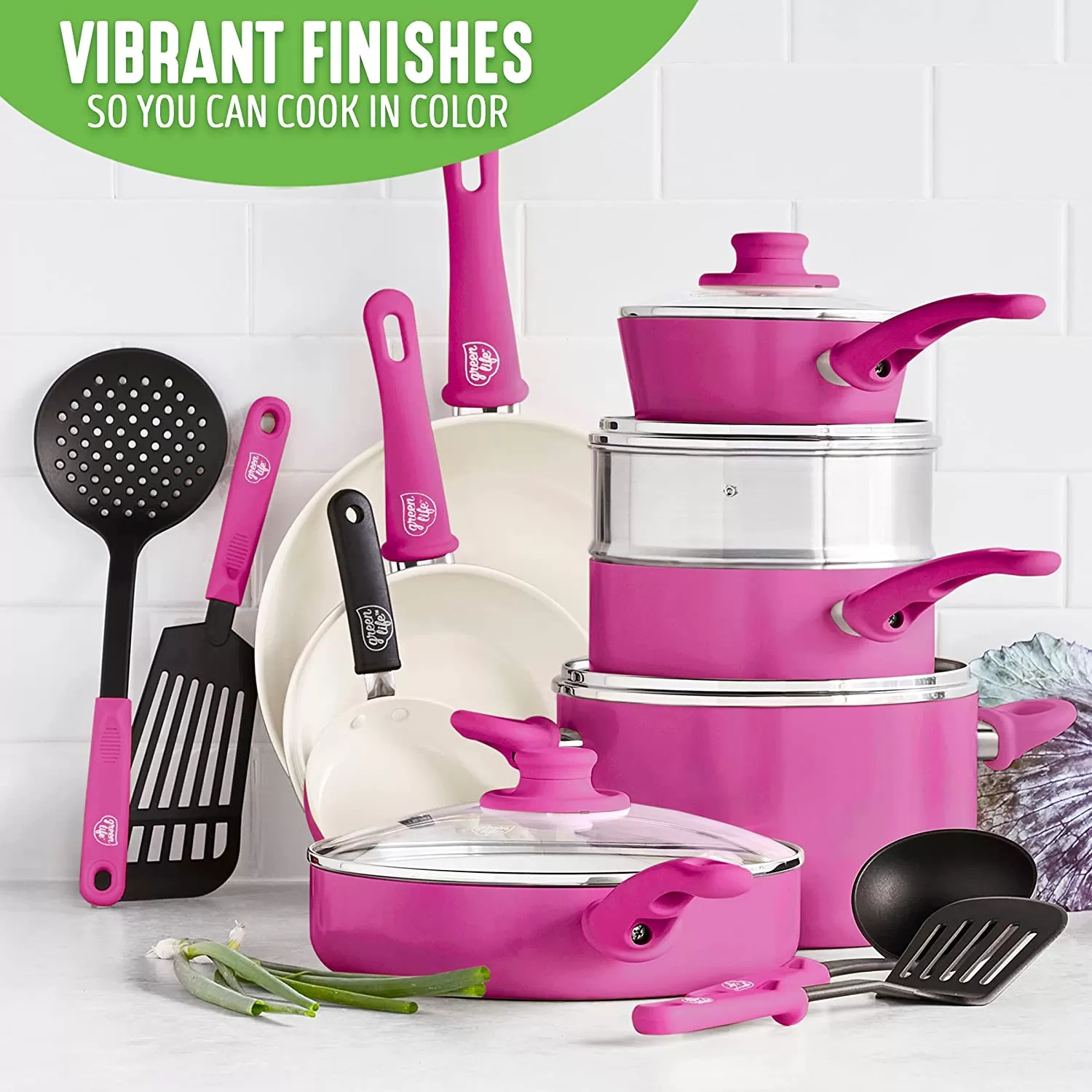 Healthy Ceramic Nonstick, 16 Piece Cookware Pots