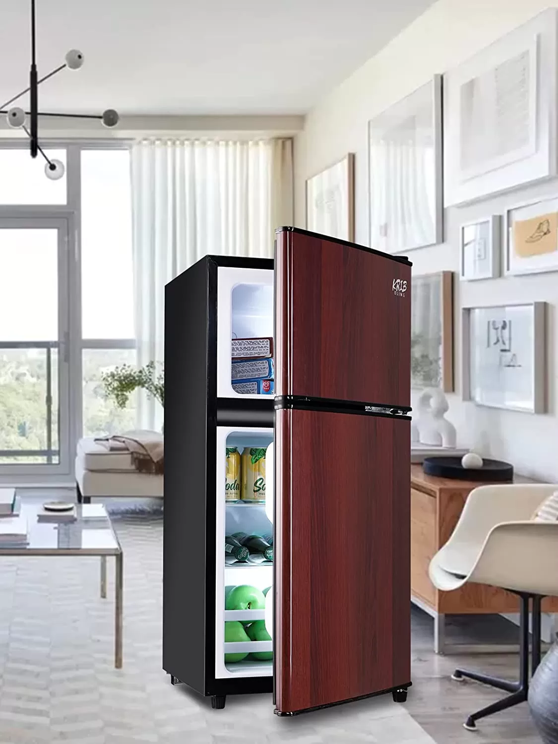 KRIB BLING Mini Fridge with Freezer on Top, 3.5 Cu.Ft Compact Refrigerator with 7 Levels Adjustable Thermostat, Small Fridge for Dorm, Office, RV Camping, Silver