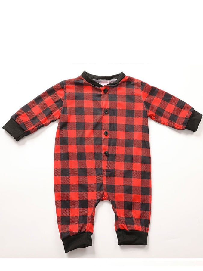 Christmas Plaid Long Sleeve Jumpsuit Pajamas Matching Family Set