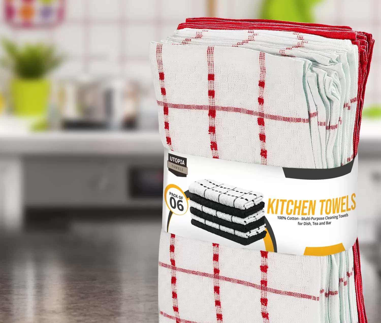 Kitchen Towels 12 Pack, 15 x 25 Inches, 100% Ring Spun Cotton Super Soft and Absorbent Linen Dish Towels, Tea Towels and Bar Towels Set (Black)