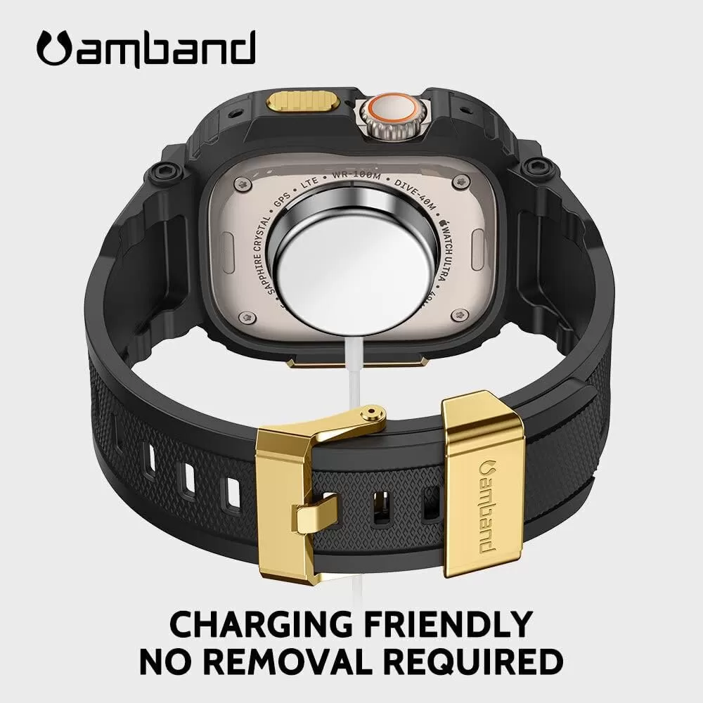amBand Bands Compatible with Apple Watch 8/7 45mm, M1 Sport Series Rugged Case with Strap Protective Cover for iWatch 6/SE/5/4/3 42/44/45mm Men Black